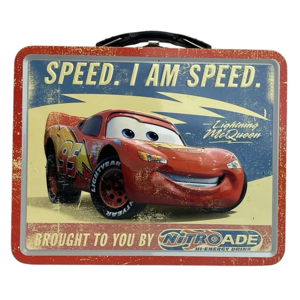 Lot of 2 Disney Pixar Cars Metal Tin Lunchboxes Embossed Lightning McQueen